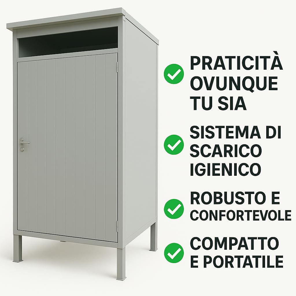 Bagno Chimico Coibentato Portatile da Cantiere in ferro, Made in Italy - WC Mobile per Cantieri, Giardini, Concerti, Eventi e Uso Privato - Bagno da Esterno Resistente e Facile da Installare