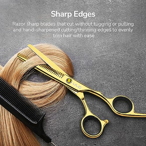 Image of Hair Cutting Scissors Thinning Shears Kit ULG Professional Barber Hairdressing Texturizing Salon Razor Edge Scissor Japanese Stainless Steel 6.5 inch Gold