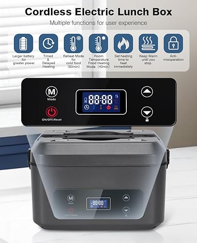Miniatura 2 de Fiambrera eléctrica inalámbrica para adultos, lonchera calentada con batería con calefacción de 5 lados, calentador de alimentos portátil con
