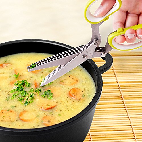 キッチン鋏 ハサミ 野菜カッター 安全カバー付き シュレッダーハサミ キッチンハサミ 小口切り 便利 5枚刃 5連はさみ