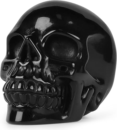Miniatura 4 de Escultura de calavera de cristal de obsidiana negra de 3 pulgadas, escultura de esqueleto humano tallada a mano, colección de piedras preciosas para
