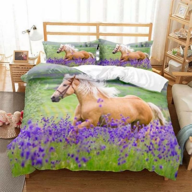 Housse de couette 220x240 cheval vert en microfibre supérieure 110g/㎡ douce