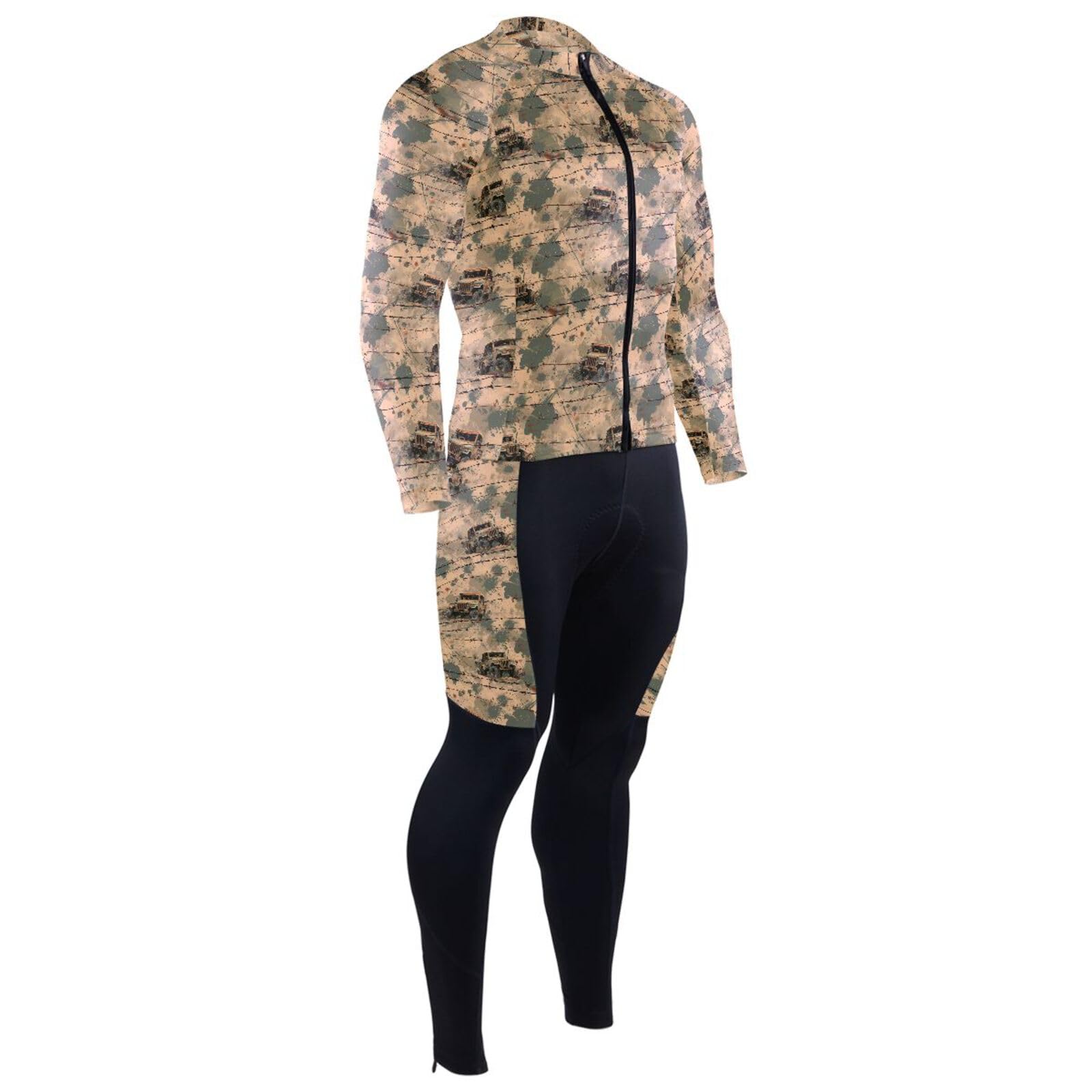 Herren-Radtrikot mit Taschen, schnelltrocknend, langärmelig, 3D-gepolstert
