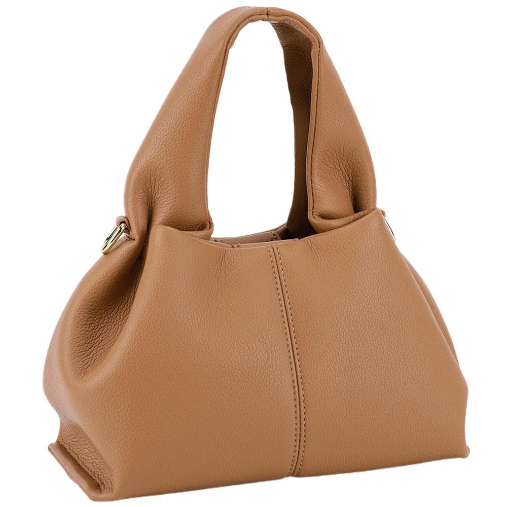 ZBDZSW Cloud Pouch Bag Dumpling Clutch Purse Handbag Leather Tote Shoulder Retro Crossbody Bag Top Handle with Removed Strap Brown