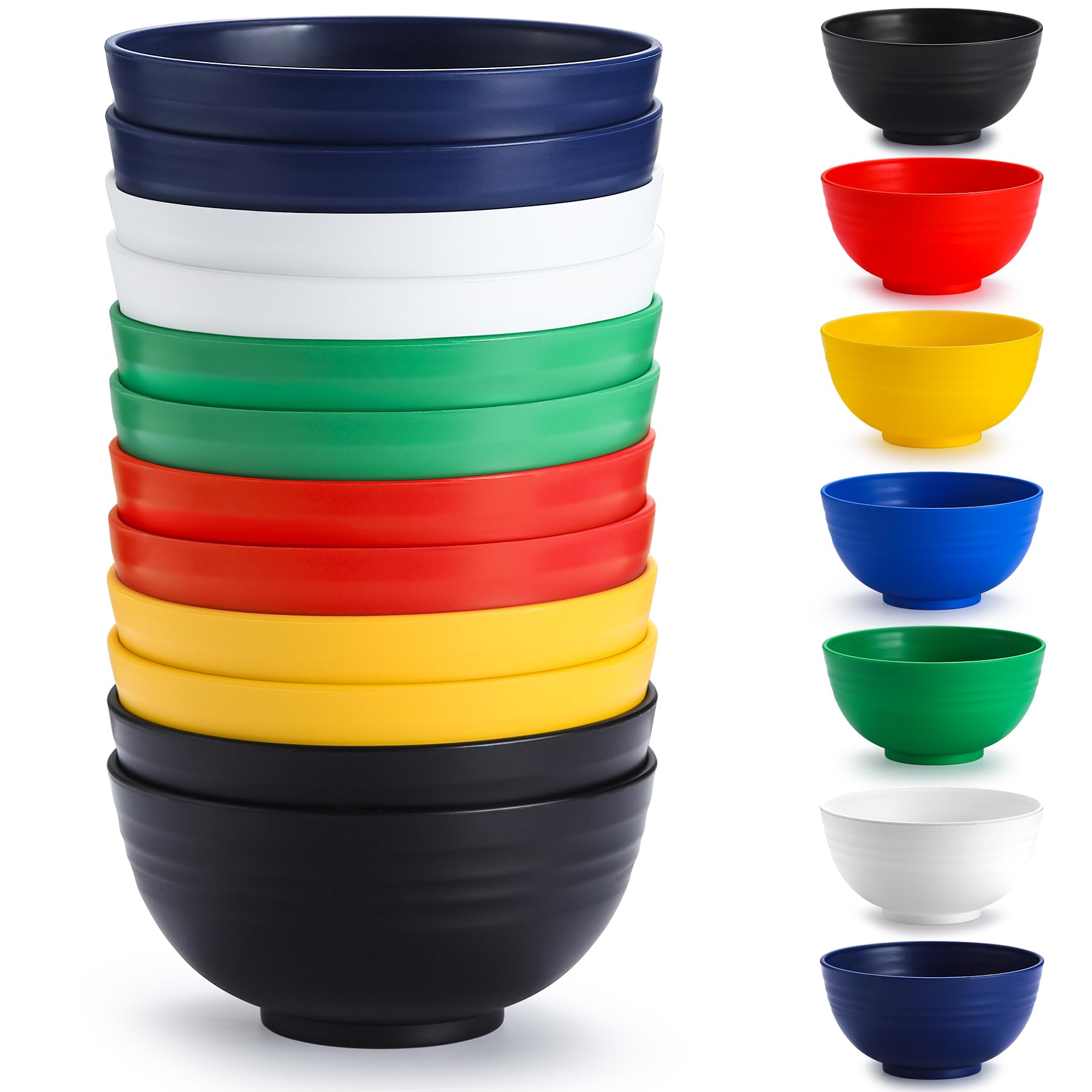 BerglanderPlastic Bowls Set of 12 Pieces 25oz, Mutil Color Reusable and Sturdy Ramen Bowl, Soup Bowls, Cereal Bowl for Adult, Kids, Home, Restaurant, Garden, Picnic, Camping, Poolside, Outdoor