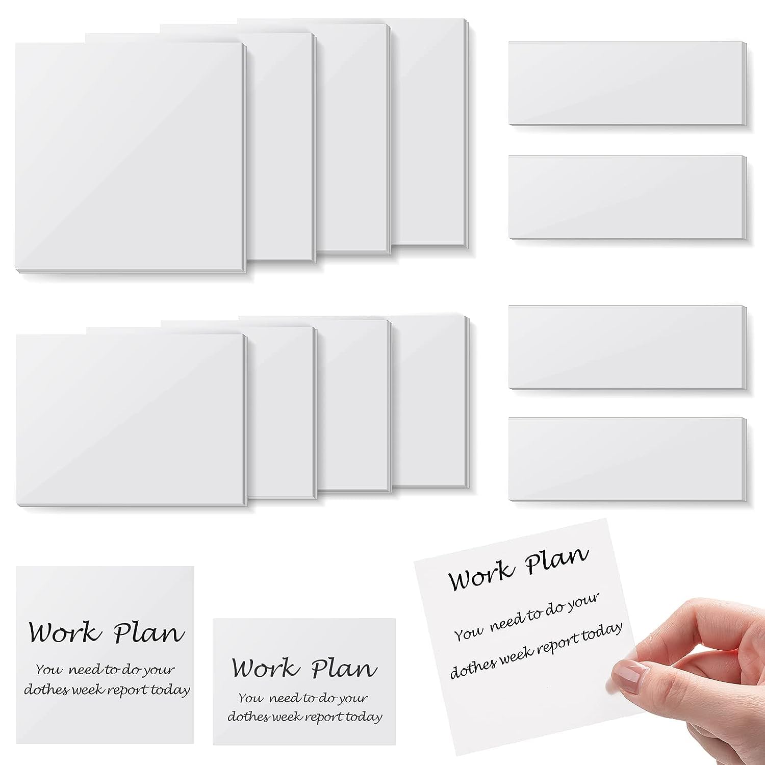 Zonon 12 Packs 600 Pieces Translucent Sticky Notes See Through Clear Sticky Notes,Transparent Sticky Notes,Waterproof Self Adhesive Pad for Book Studying Reading Annotating (3 x 3/ 3 x 2/ 3 x 1 Inch)