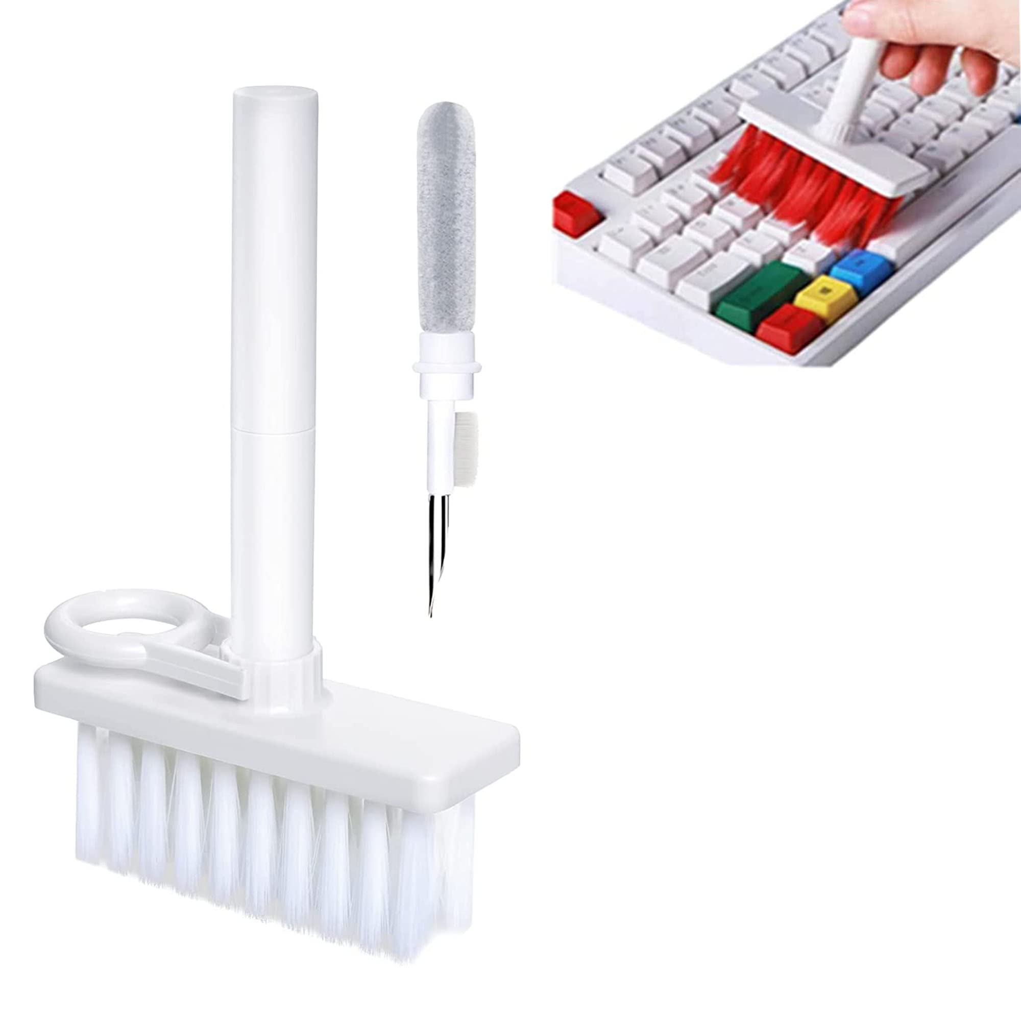 Airpods Dust Cleaner Pen Kit with Soft Brush 5 in 1 Multifunction Bluetooth Earphone, Computer Keyboard Cleaning Tools Kit with Keycap Puller - White-image-23