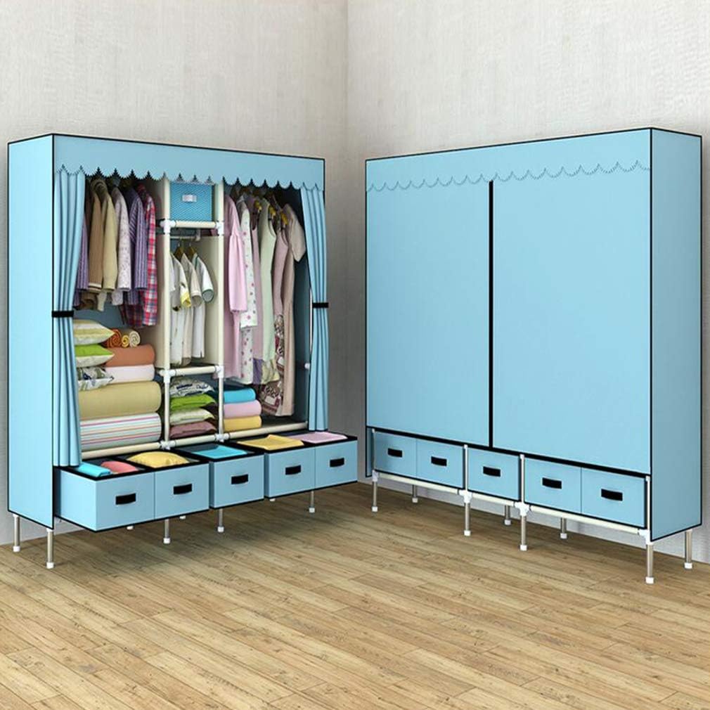 Cloth Wardrobe Clothes Closet, Portable Closet Wardrobe Storage Closet Standing Closet Fabric Cabinet Portable Wardrobe,Blue_170x45x168cm