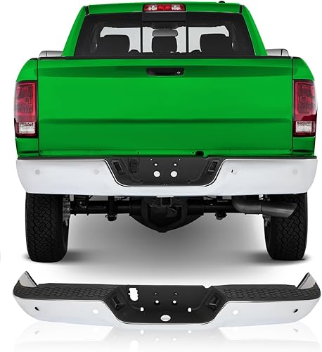 SCITOO Conjunto de parachoques trasero cromado de acero para Dodge Ram 1500Ram 2500Ram 3500 viene con orificios para sensor de estacionamiento sin