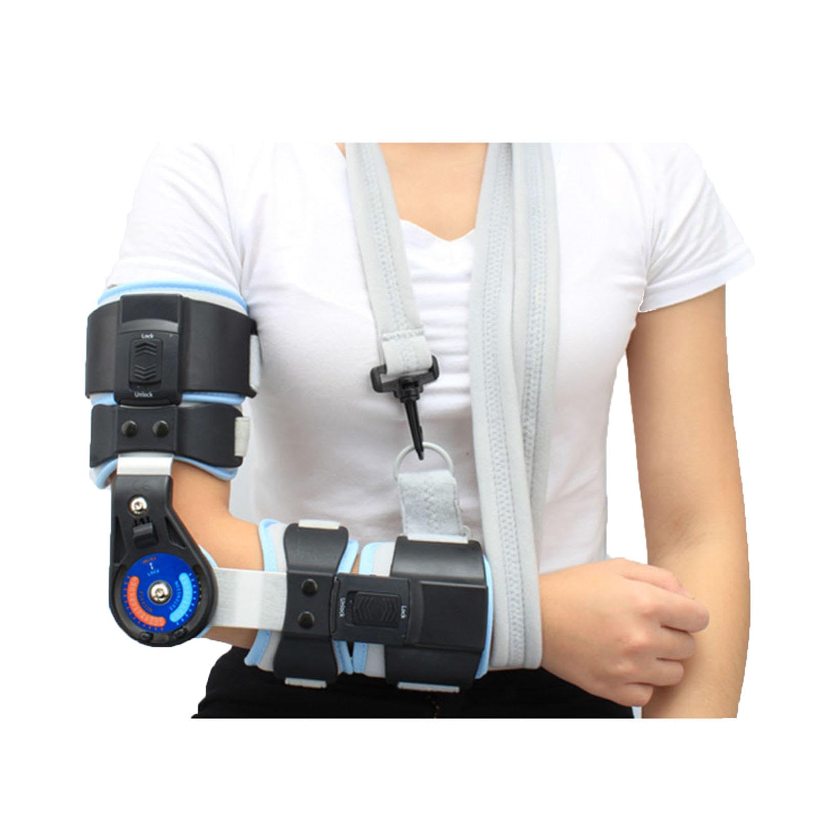 PopieL Codera con Bisagras Rom, Ortesis de Corrección de Articulación de Codo Ajustable, Equipo Protector de Corrección de Rehabilitación Deportiva Para Reparación de Codo, Bíceps y Tendones,Right