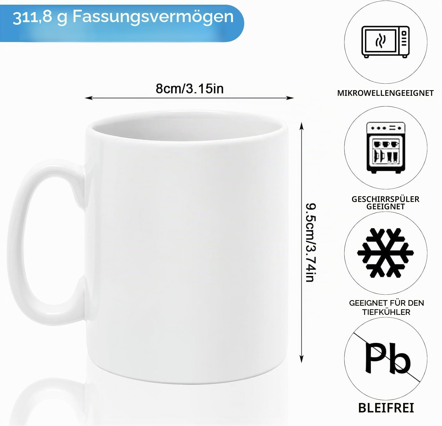 MSYU Sublimationstassen, 325 ml, Set mit 12 Stück, weiße Keramik-Kaffeetasse, Tazas Para, Sublimation, Keramik-beschichtete Tassen, Sublimation, blanko, Becher für Milch, Latte, heißen Kakao und