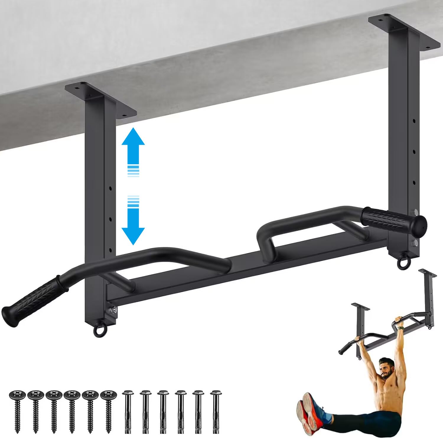Photo 1 of 32" Ceiling Mounted Pull Up Bar - Heavy Duty, Highly Adjustable, Multifunctional Chin Up Bar - Home Gym System with Punching Bag Hanger and Resistance Bands Training