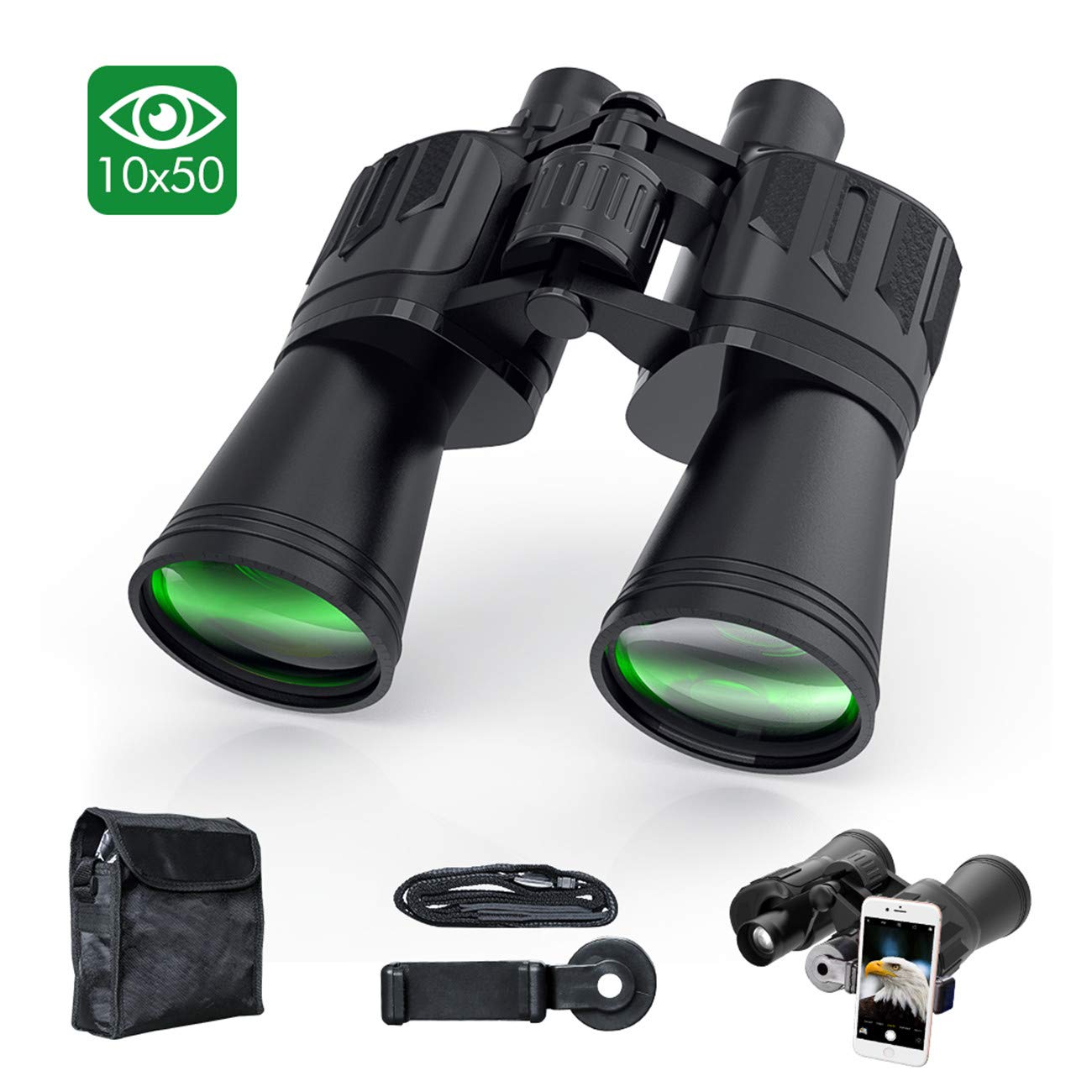 Binoculars for Adults, Sinohrd 10x50 Compact Powerful HD Binoculars for Bird Watching,Traveling,Hunting,Concerts,Sightseeing Telescope with Strap Carrying Bag & Phone Mount