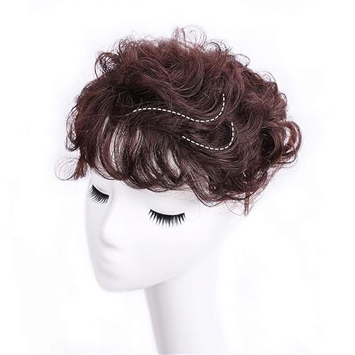 Miniatura 2 de Peluca de pelo corto y rizado para cabello fino, extensiones de cabello humano Remy real, parte superior de tupé, para mujeres, 4.7x4.7 in, marrón