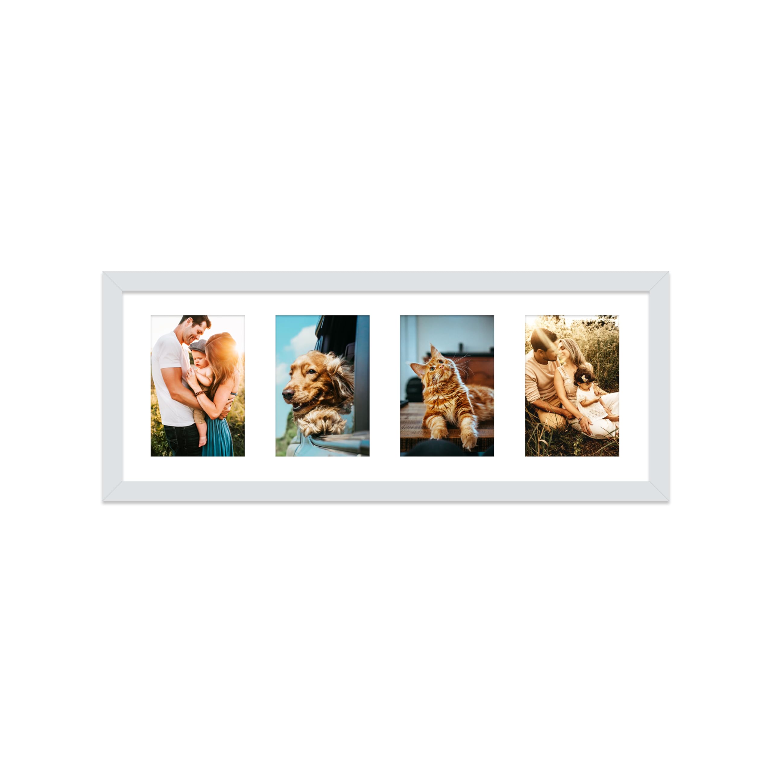 Light Grey Multi Photo Frame - Holds 4 x 6x4 Pictures, Family Collage Picture Frame for Wall Display, 8x22 Panoramic Frame Size, Pack of 1