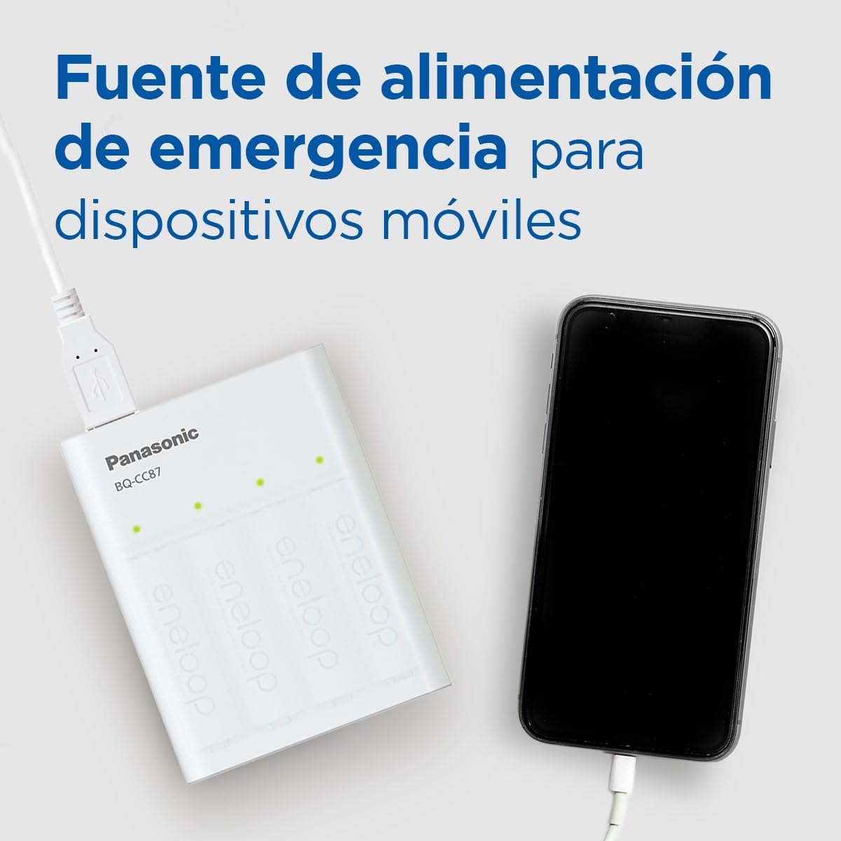 eneloop SmartPlus Travel Cargador USB, para 1-4 Pilas Recargables AA/AAA, 2.25h de Tiempo de Carga, 10 Funciones de Seguridad, 4 Pilas eneloop AA (2000 mAh) Incluidas
