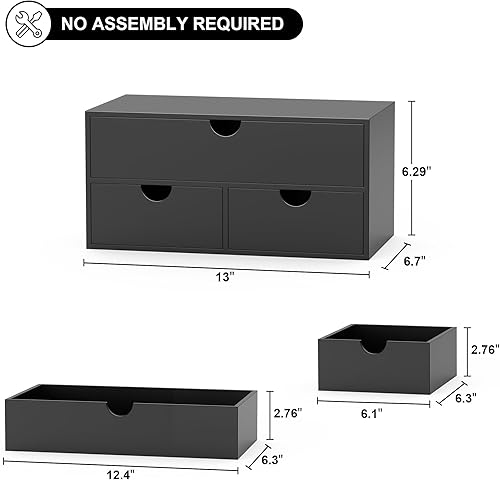 Miniatura 3 de Organizador de escritorio de bambú con cajones, cajones de almacenamiento de escritorio para facturas, suministros de oficina, utensilios de cocina,