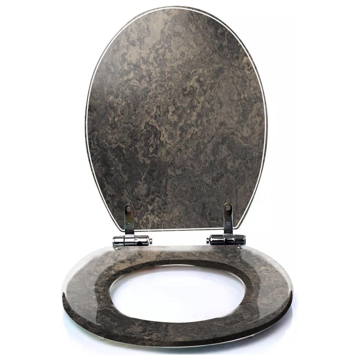 DERUINVAIO Colored Toilet Seat with Slow Close, Black Bronze Brown Grunge Dirty Concrete Wall Stucco Vintage Rock Resin Toilet Seats, Easy to Install, Easy to Clean Heavy Duty Deluxe Toilet Seat