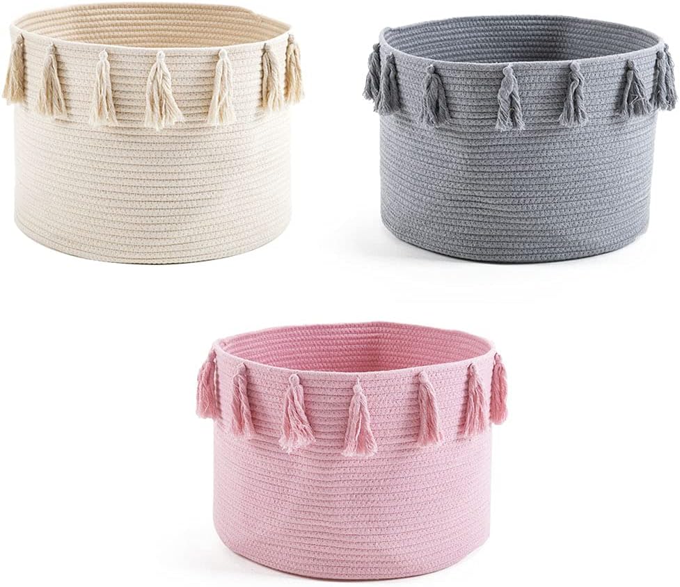 Woven Storage Baskets Cotton Rope Nursery Baskets Laundry Storage Clutter Organization Woven Clothes for Blankets Hamper Bins Home Bathroom Storage Container