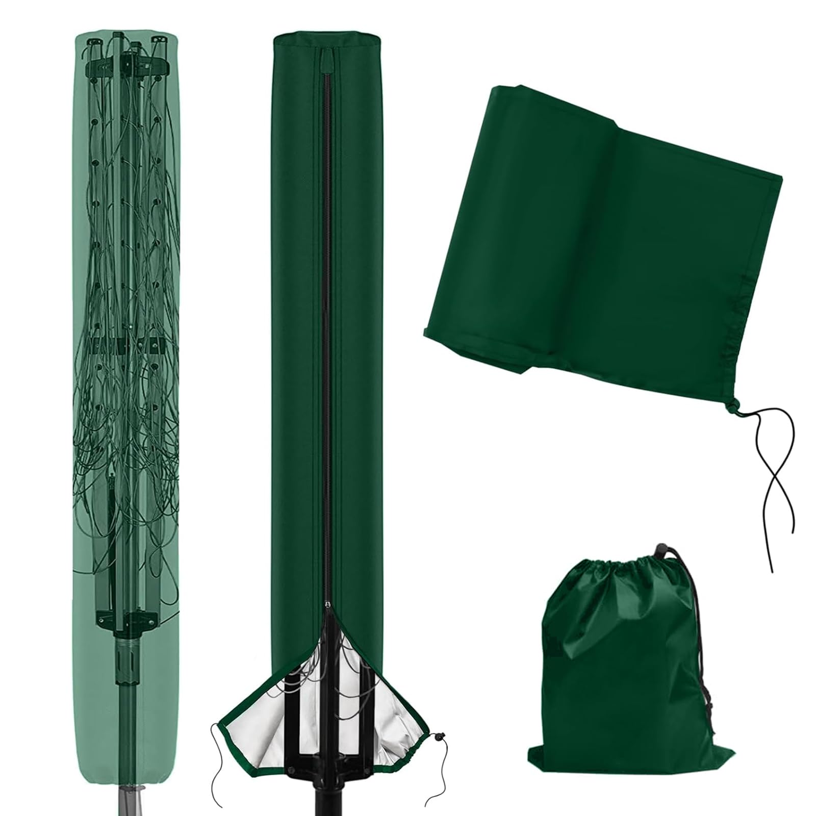 Newthinking Rotary Washing Line Cover, 420D Heavy Duty Waterproof Rotary Dryer Cover with Zip for Rotary Clothes Line, 168x16x16cm, Green