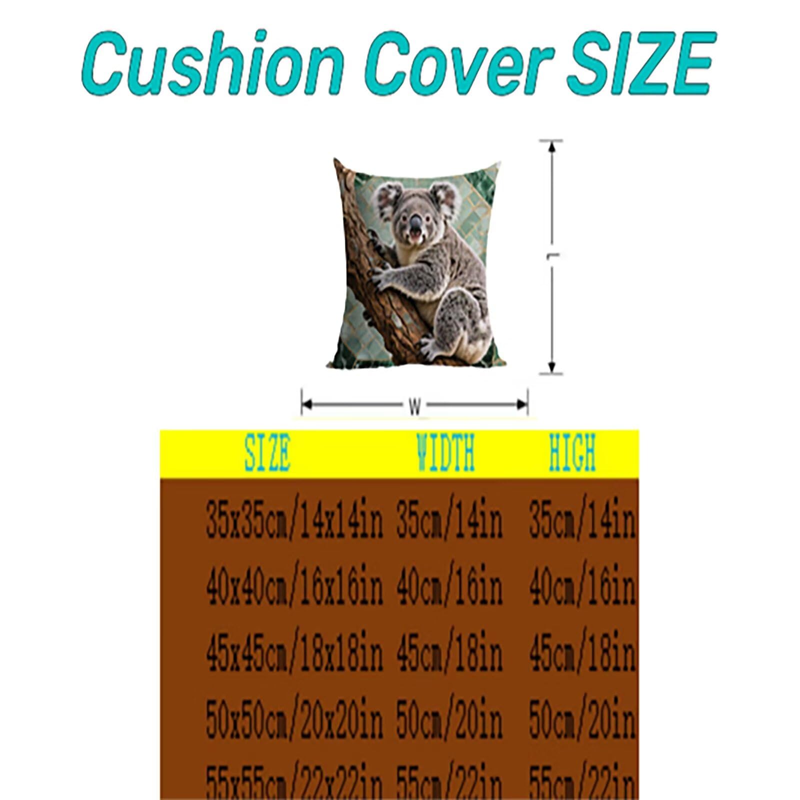 Animal Outdoor Kissenbezug 60x60cm Wasserdicht Kopfkissenbezug THDZ-0342 | Sofa Bett Dekokissen Bezug Koala Doppelseitiger Druck Unsichtbarer Reißverschluss for Home Decoration Geschenke für Frauen