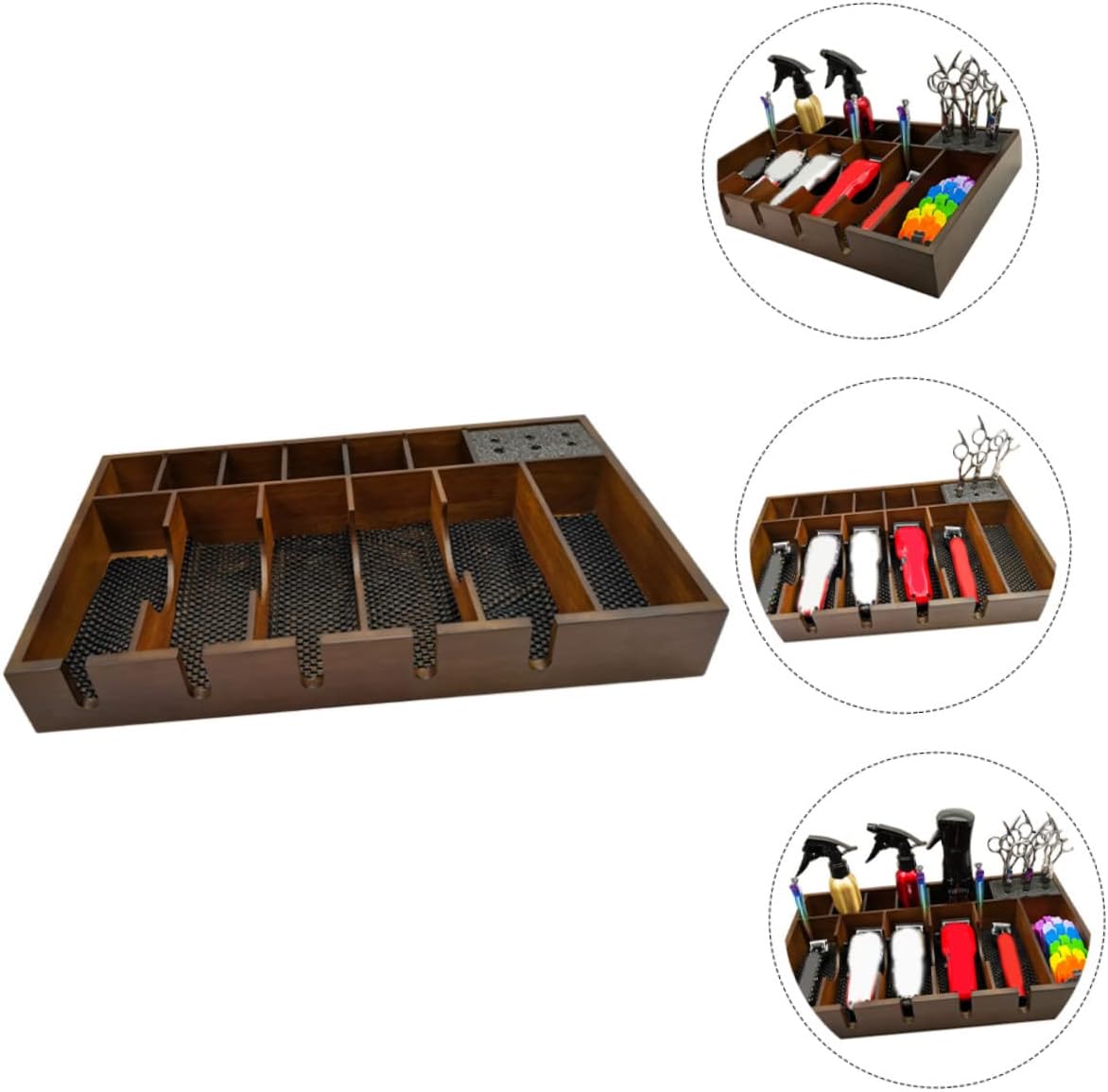 1pc Vintage Wooden Hair Clipper Tray Organizer for Hair Salon Tools Capacity Storage Box for Clippers and Shears Practical Design for Barbers