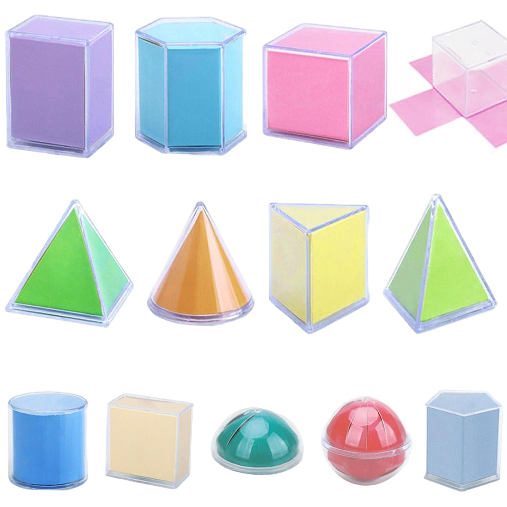 Otbushit 12Pcs/Set 3D Geometric Shapes for Teaching Removable Plastic Multicolored Educational Pattern Blocks for Kids
