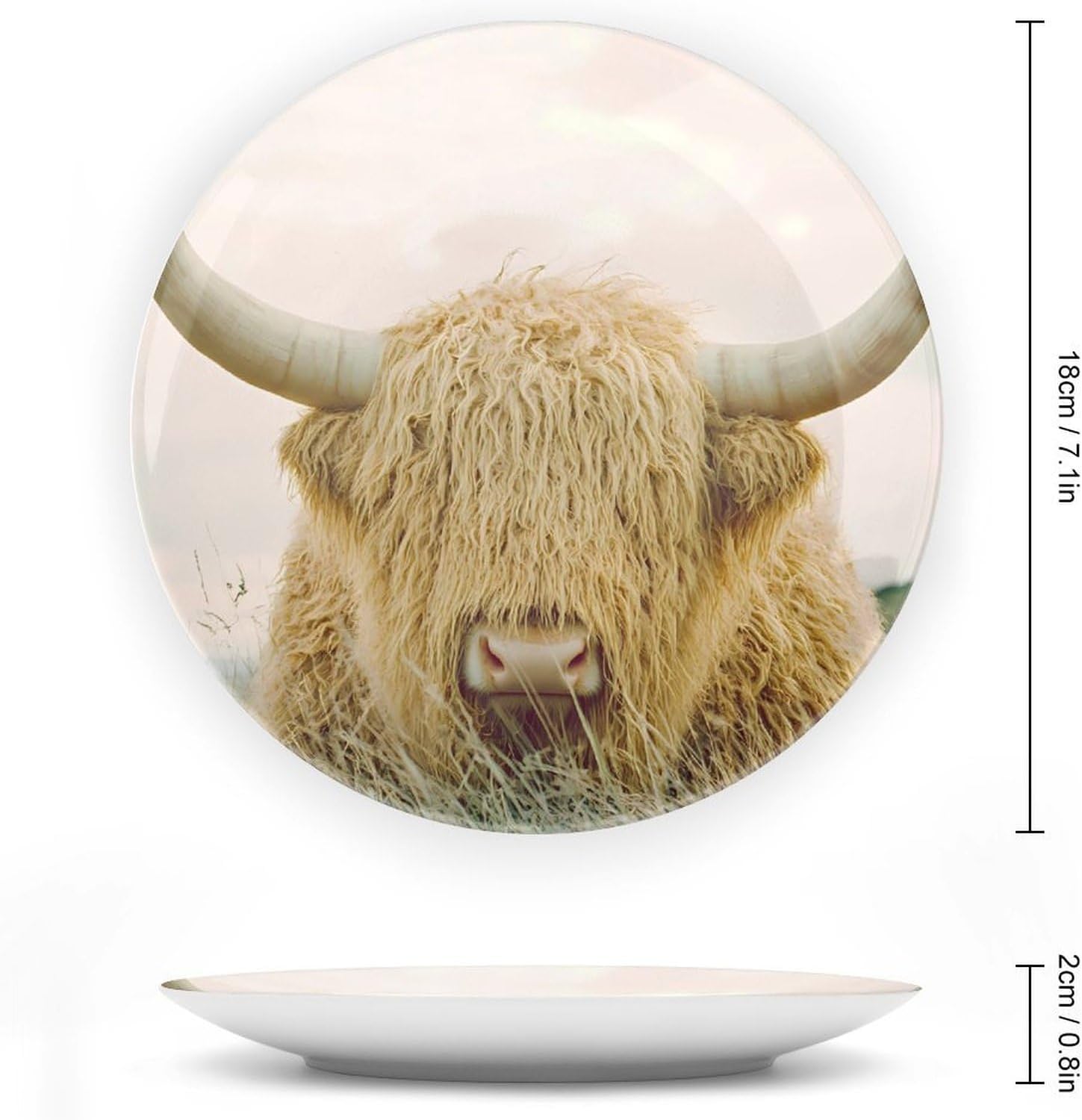 Cute Highland Cow Bone China Decorative Porcelain Plates Dinnerware Ornaments