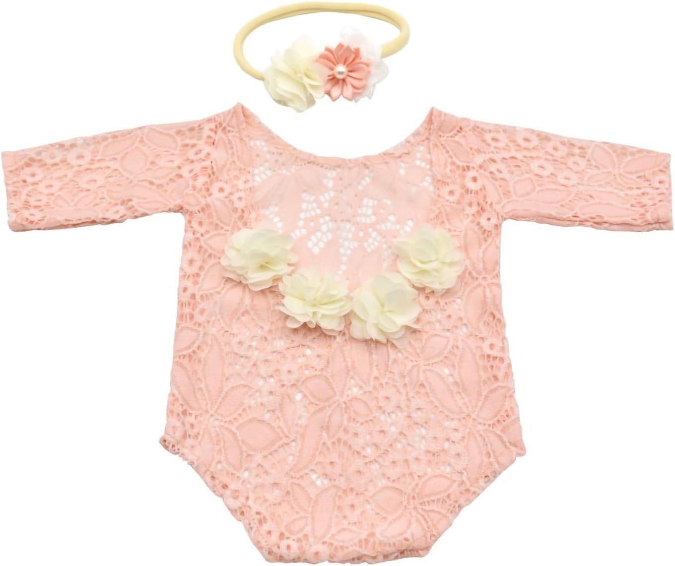 Popular Yuehuam Newborn Girl Photography Outfits Cute Lace Rompers Photography Props with Flower Headband Baby Photo Props Bodysuit Outfit, 1735179/120006AM47USMNH