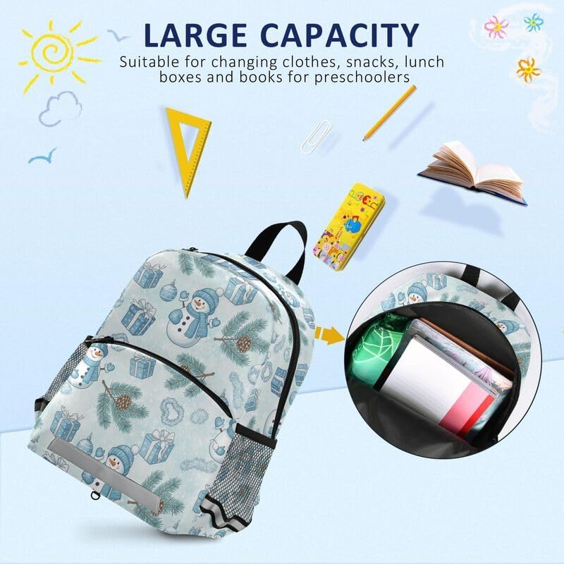 QUGRL Winter Snowman Gifts Toddler Backpack for Boys Girls Christmas Kids School Backpack with Chest Strap Leash Preschool Schoolbag Nursery Kindergarten Bag for Daycare Travel Hiking School