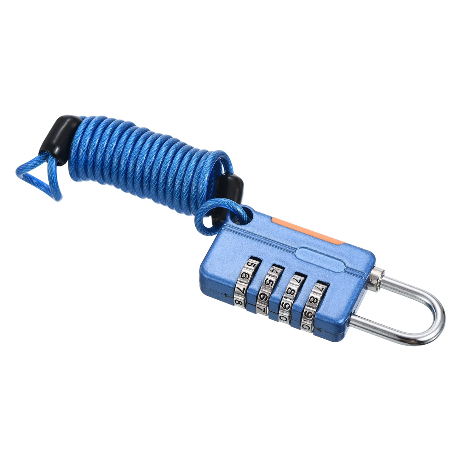 PATIKIL 1 Pack 4 Digit Combination Lock, Helmet Padlock Cable Lock Gym Locker Lock with 3.28Ft Flexible Security Steel Lock Wire for Bike Locker Travel Luggage, Blue