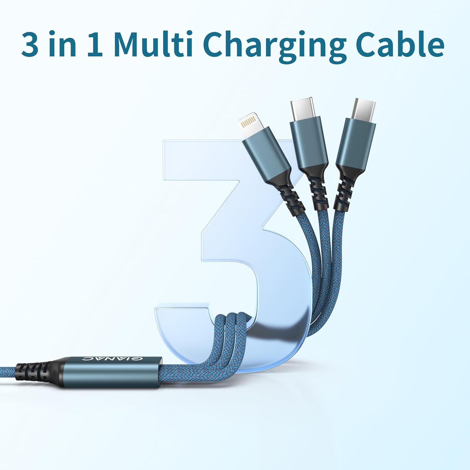 GIANAC Multi Cavo di Ricarica [3pack 2M] 3 in 1 Multiplo Cavetto con Micro USB Tipo C Lightning interfaccia Cavo USB di Ricarica USB per iPhone X/XS/XS,Huawei,Honor,MateBook,Xiaomi
