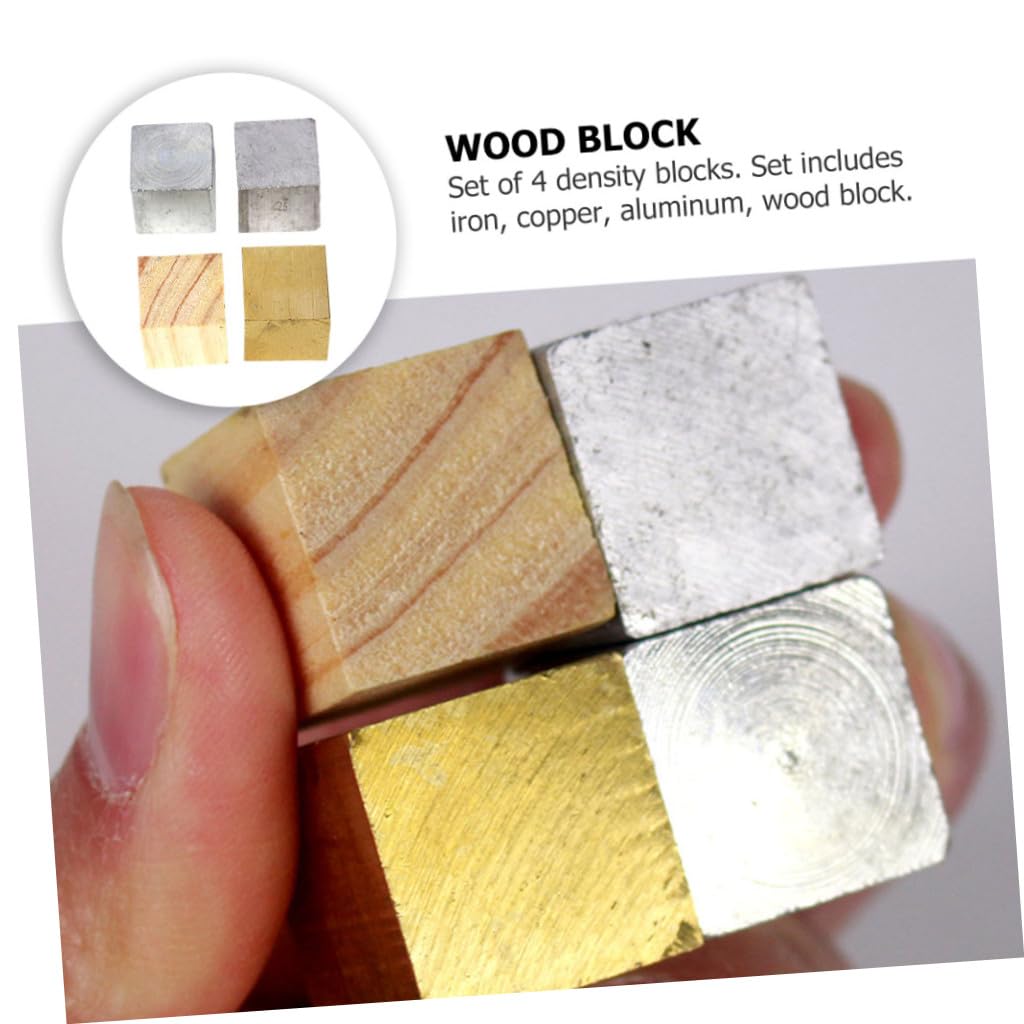 PRETYZOOM Lot de 4 Blocs de Densité en Cuivre, Fer, Aluminium et Bois Kit Scientifique Éducatif pour Expériences de Physique, Instrument Pédagogique pour Collège, Bloc Métallique Éducatif