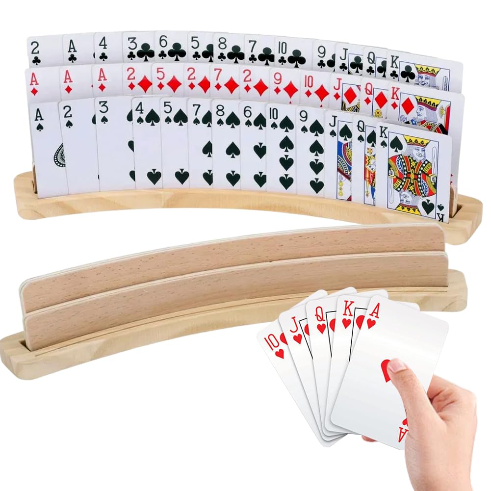 Ruioomeep 3-tier wooden playing card holder, hands-free card holder for children seniors and adults, Larghezza: 5 cm, Lunghezza: 35 cm