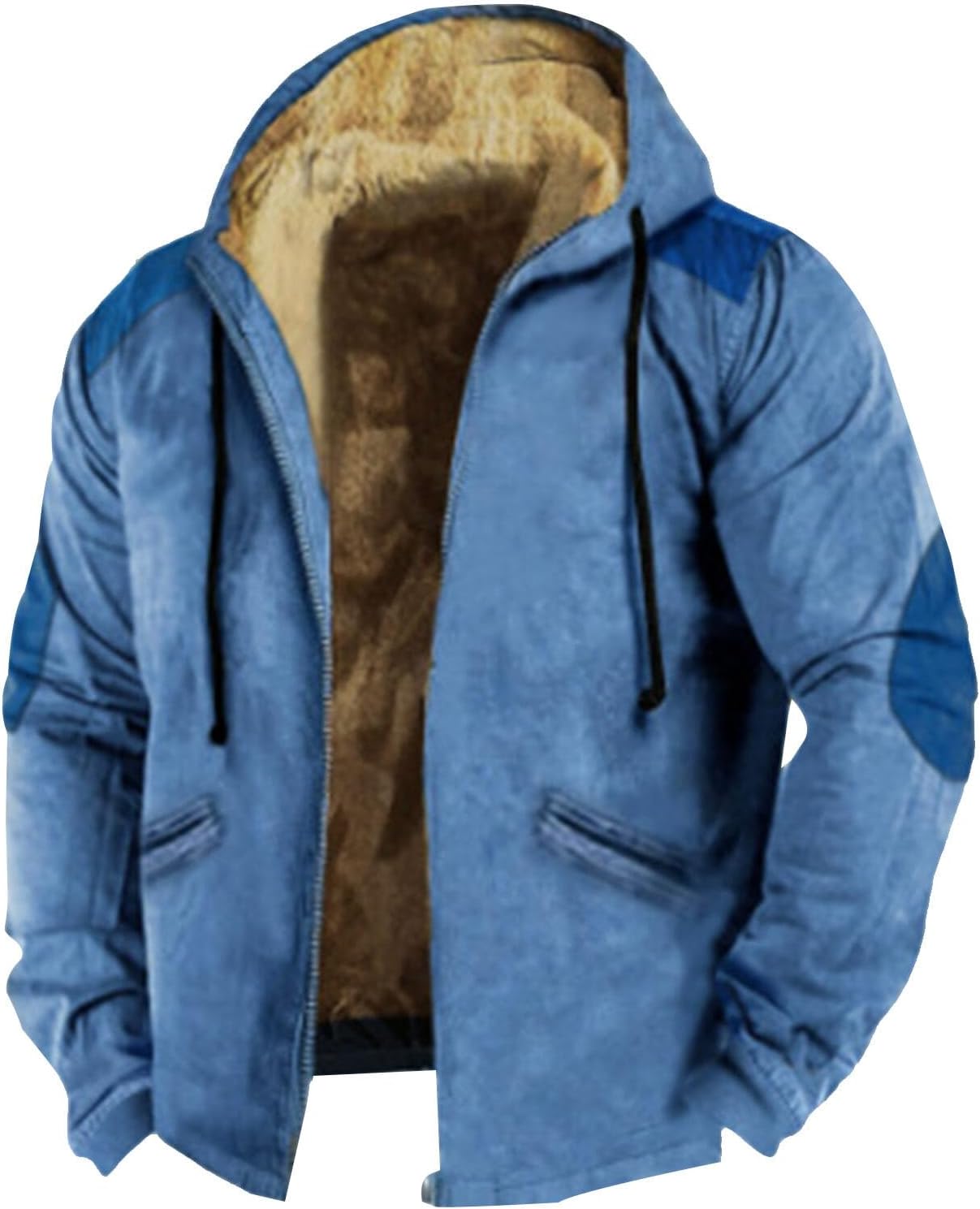 Sherpa Fleece Hooded Jackets For Men Loose Long Sleeve Hoodie with Pockets Winter Full Zip Warm Oversized Coat