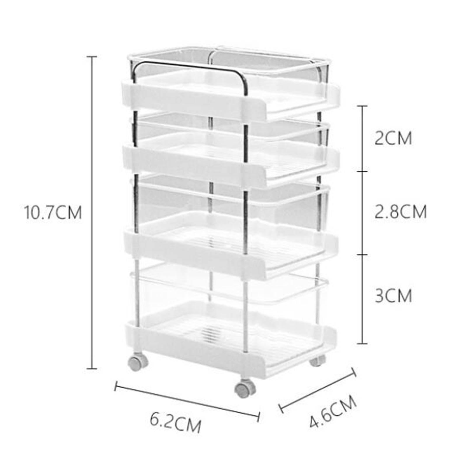 1/6 Casa delle Bambole Organizzatore di Contenitori Scaffale Elettrodomestici da Cucina Artigianato Miniatura Carrello Portaoggetti con Ruote per, Bianco