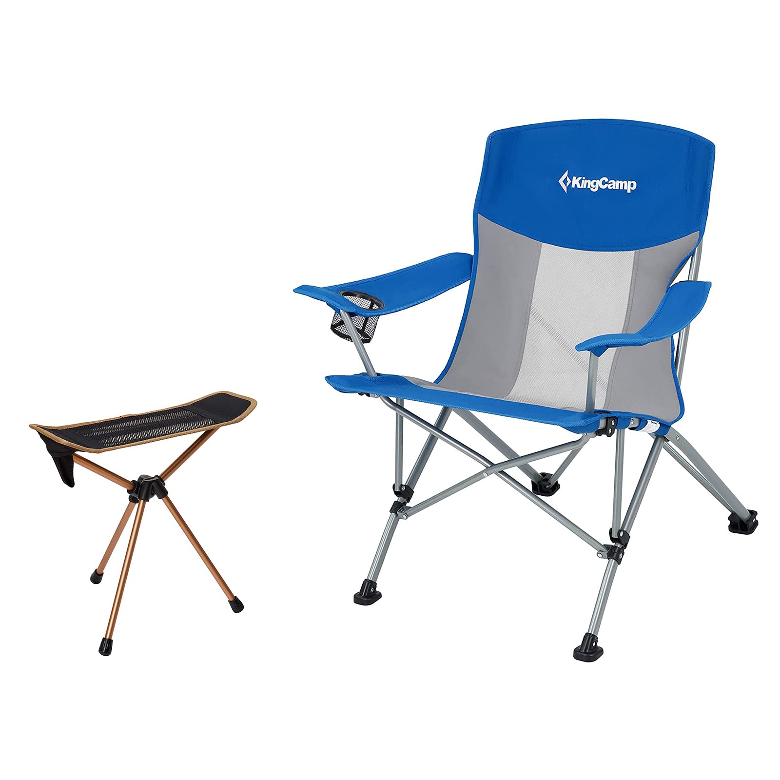 KingCamp Outdoor Folding Chair Camping Breathable Mesh Back Padded Arm and Multifunctional Slacker Chair Lightweight Folding Tripod Stool with Carry Bag