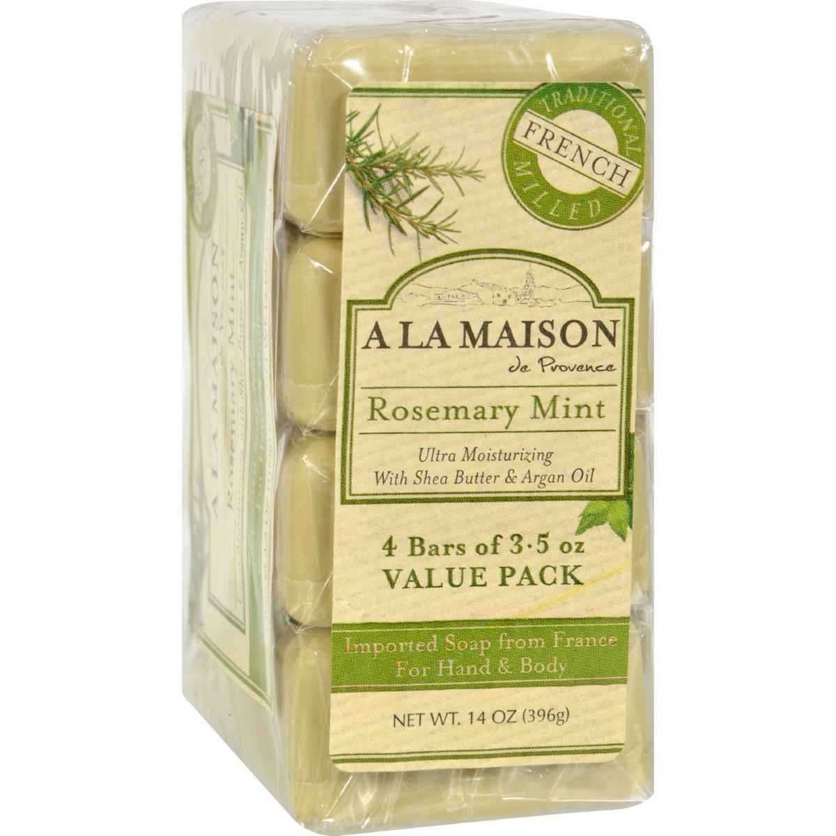Pack of 4 x A La Maison Bar Soap - Rosemary Mint - Value 4 Pack