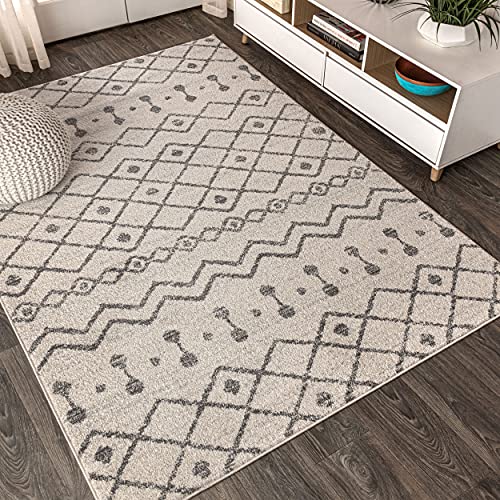 Image of JONATHAN Y Aksil Moroccan Beni Souk Cream /Gray Indoor Area Rug, 5x8, Bohemian, Scandinavian, Easy-Cleaning for Living Room, Bedroom, Kitchen, Pet Friendly, Non-Shedding (MOH208B-5)