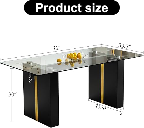 Miniatura 2 de HomVent Mesa de comedor contemporánea de cocina con parte superior de vidrio de 71 pulgadas, mesa de vidrio templado de 0.39 pulgadas con base de