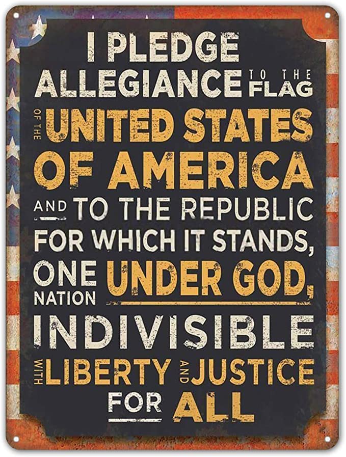 Pledge of Allegiance Aluminum Tin Sign Metal Wall Art Decorations Iron Painting for Indoor Outdoor Home Decor Room Door Accessories Poster