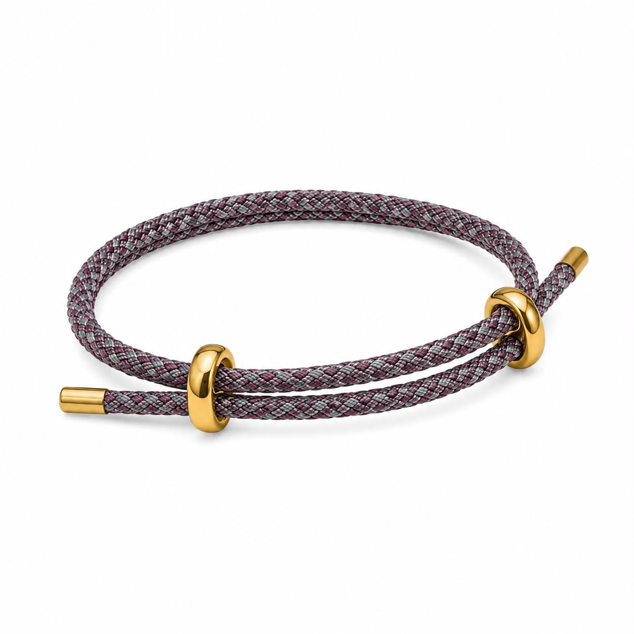 | Braided Double Wrap Cord Bracelet for Women | Adjustable Open Bangle | Gold Tone Accent Rings | Minimalist Stackable Fashion Jewelry | Everyday Wrist Accessory-image-15