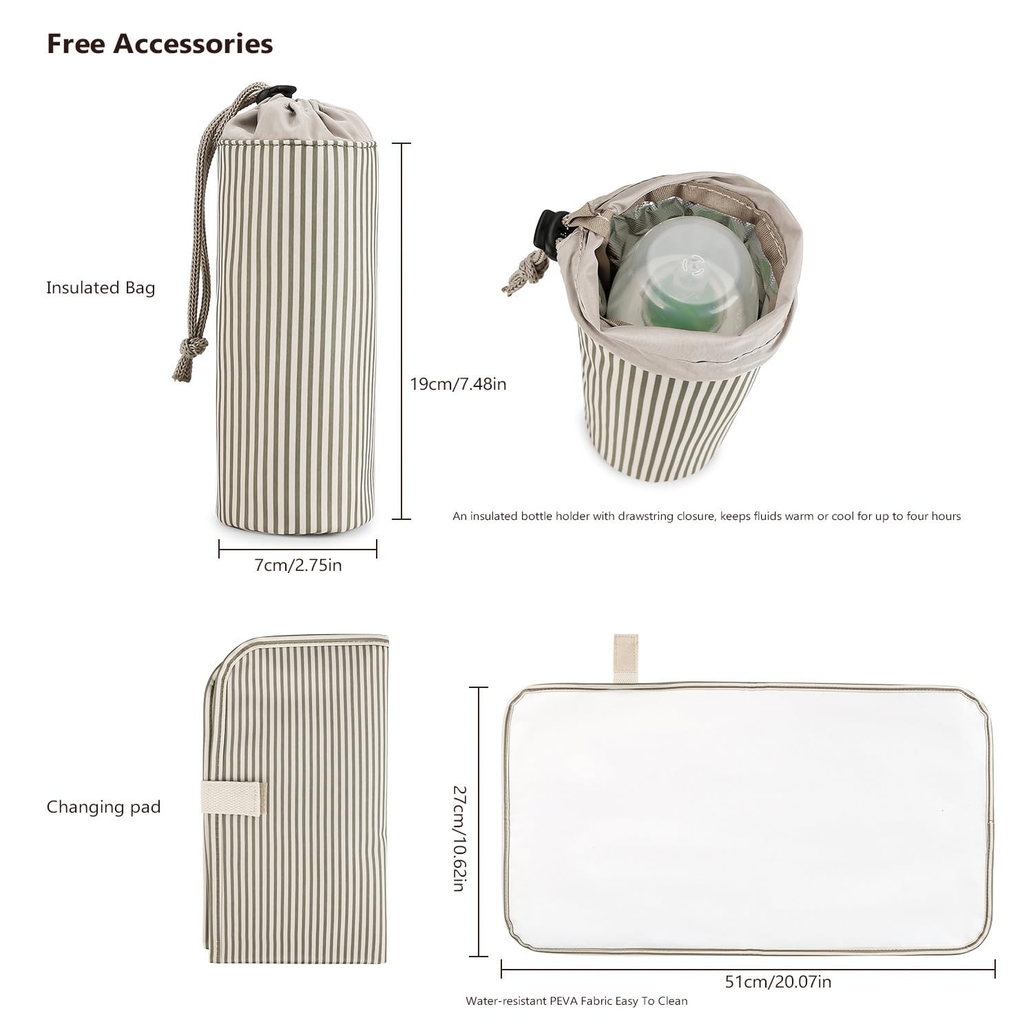 Sac à Dos Langer Bébé Ensemble Trois Pièces Matelas Biberon Grande Capacité Khaki