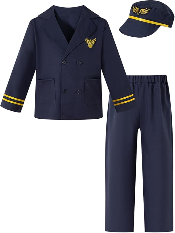 LATOBREATH Boys Kids Pilot Halloween Costume Airline Captain Uniform Party Dress Up Birthday