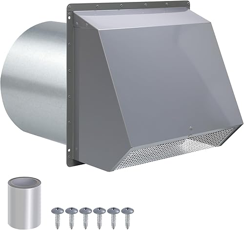 Rejilla de ventilación de pared con capucha de 8 pulgadas y amortiguador, cubierta de ventilación de escape de pared para ventilación exterior y