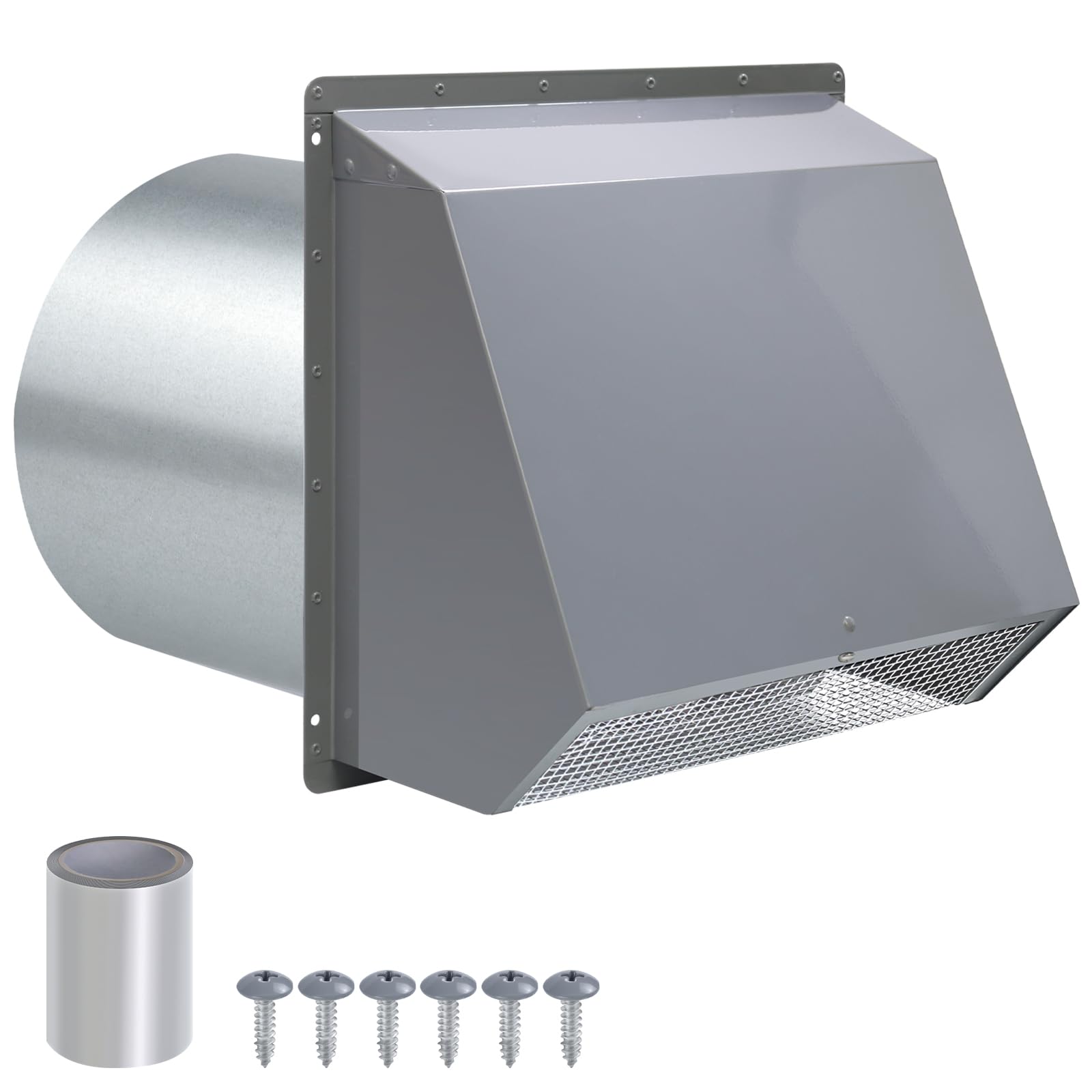 6 Inch Hooded Wall Vent with Screen and Damper,6 Inch Exhaust Vent Cover Cap for Outdoor Kitchen Range Hood Dryer Ventilation,Outside Wall Mount Extractor for House Air Exhaust,Galvanized Steel,Gray