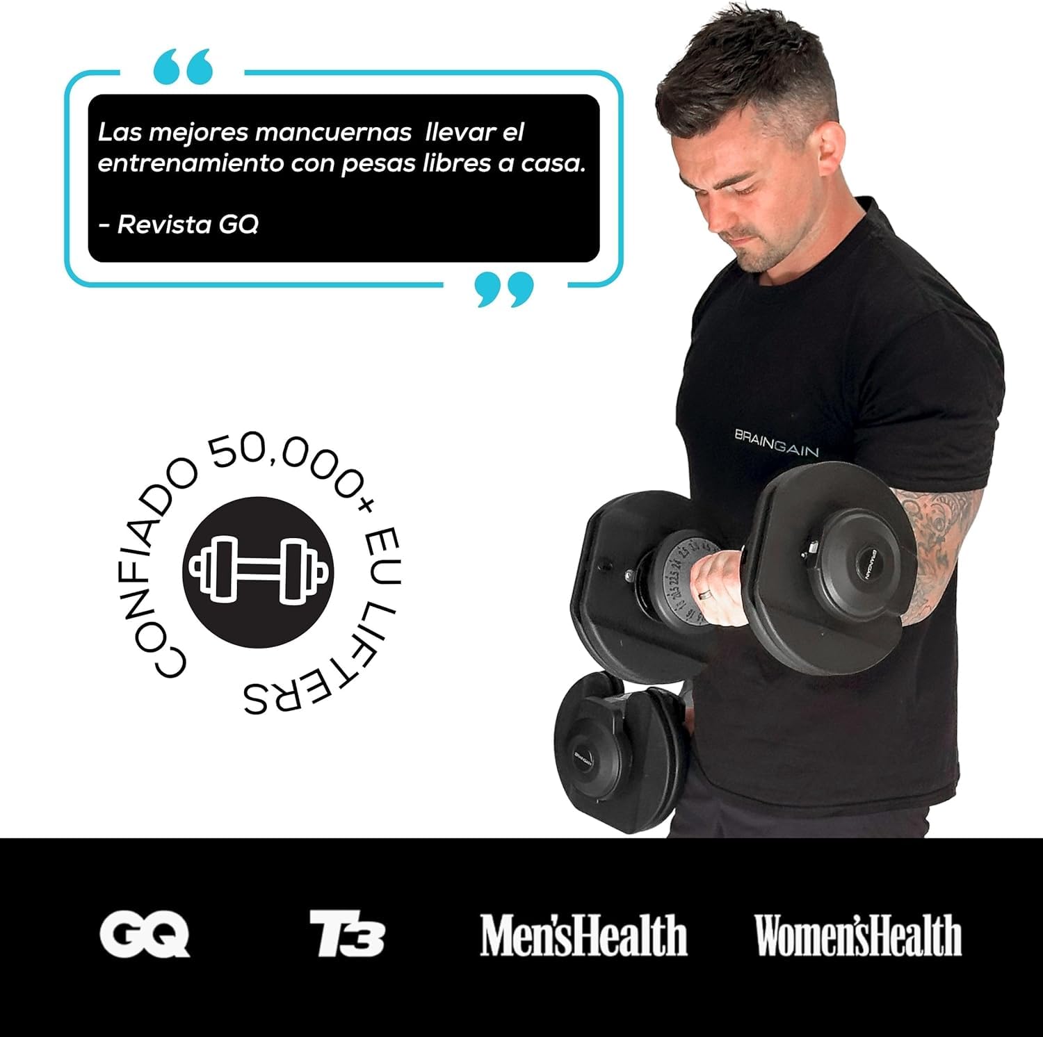 BRAINGAIN mancuernas ajustables, Pareja de 15 en 1 (24 kg) de ajustes de peso, tecnología Smart-Click para cambios rápidos de peso con sistema de bloqueo seguro, agarre antideslizante