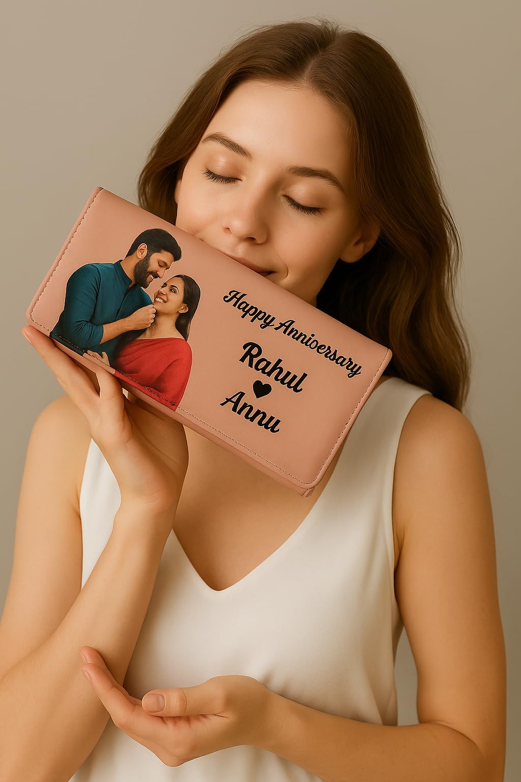 WEHATKE Personalized Anniversary & Wedding Wallet for Women – Custom Photo & Name Leather Purse Gift for Wife, Girlfriend, Bride – Romantic Couple Keepsake (Pink) 2