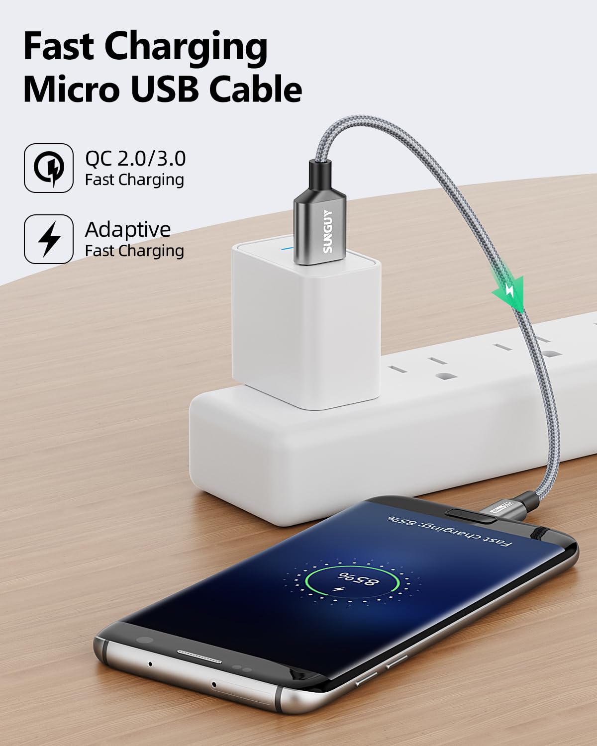 SUNGUY Cavo Micro USB, [3 pezzi 0,15m] Cavo Micro USB in Nylon di Ricarica rapida per Android Galaxy S7/S6, Edge J7/J5/J3, Wiko, LG, PS4
