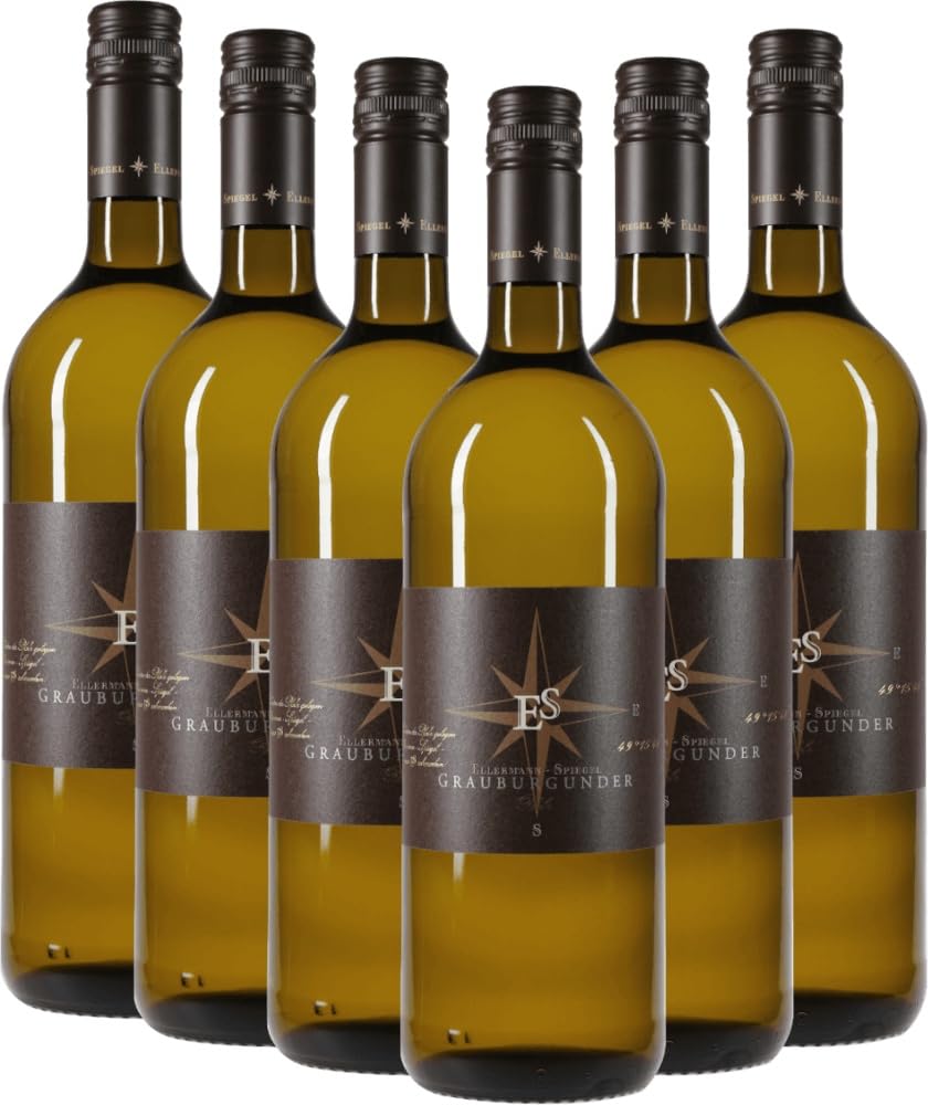 Grauburgunder trocken 1,0 l - Ellermann-Spiegel Weißwein 6 x 1l VINELLO - 6 x Weinpaket inkl. kostenlosem VINELLO.weinausgießer